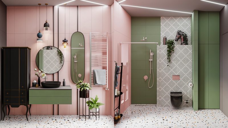 Pink and Green Bathroom