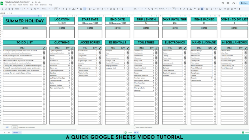 Packing 1 Checklist