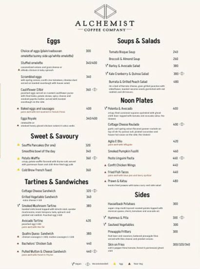 Alchemist Coffee Menu