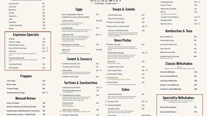 Alchemist Coffee Menu