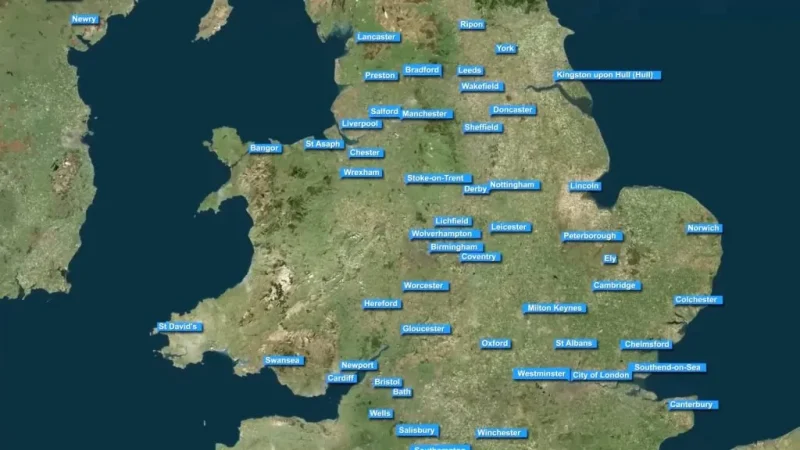 Cities in England Map